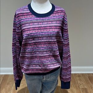 Like NEW! Brooks Brothers Women's merino
 blend fair aisle navy pink sweater XL
